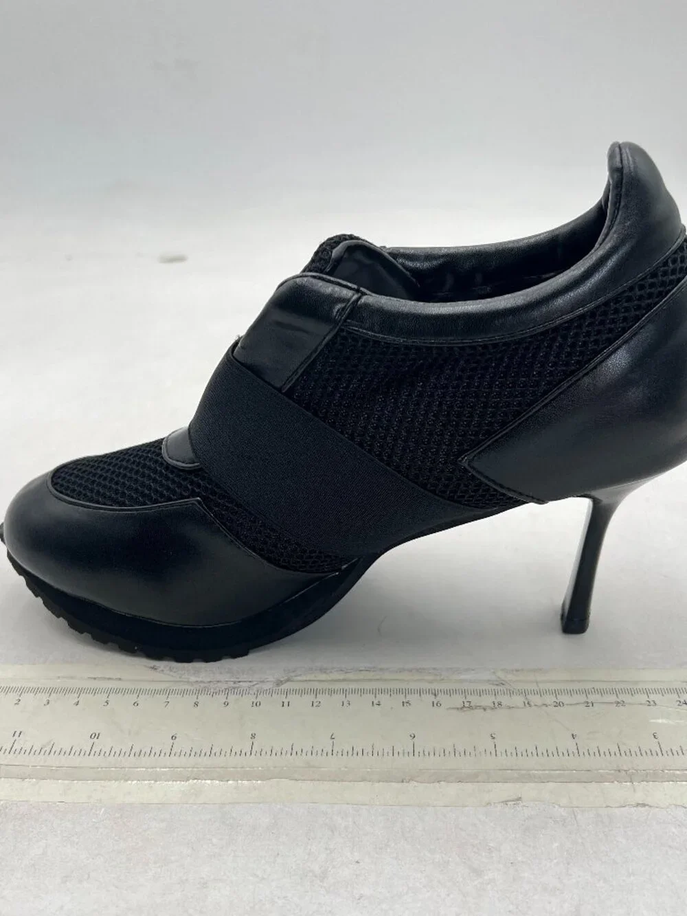 Black Sneaker Heels for Women High Heel Tennis Dressy Round T-Toe Comfort Shoe